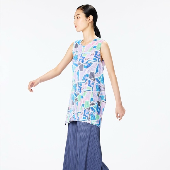 ISSEY MIYAKE PLEATS PLEASE CANAL TOP PURPLE GEEEN BLUE NWOT - Picture 2 of 12